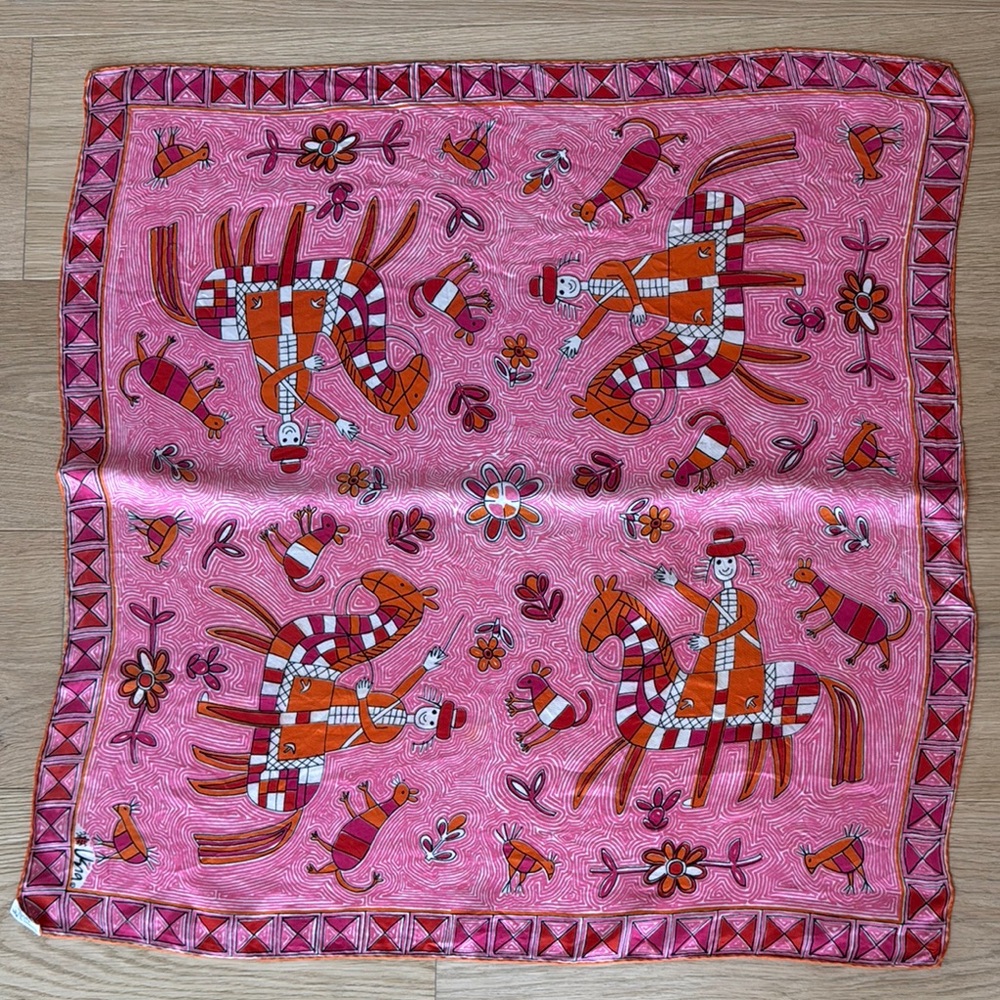 Vintage Vera Neumann Horse & Rider Scarf with Animals (made in Japan)